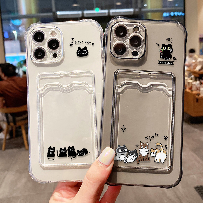 Phone Cases With Card Holder - Bonito gato preto caso de telefone