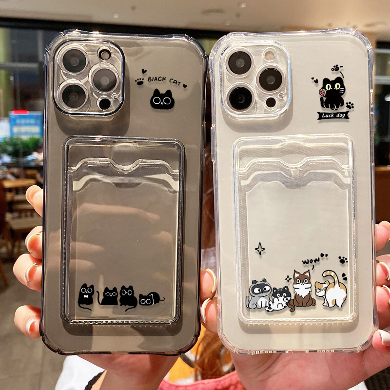 Bonito gato preto caso de tele - Phone Cases With Card Holder avaliação e preço